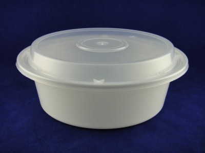 1000P PP Round Black/White Container w/ Clear PP Lid